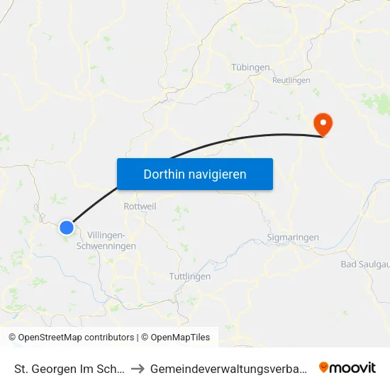 St. Georgen Im Schwarzwald to Gemeindeverwaltungsverband Engstingen map