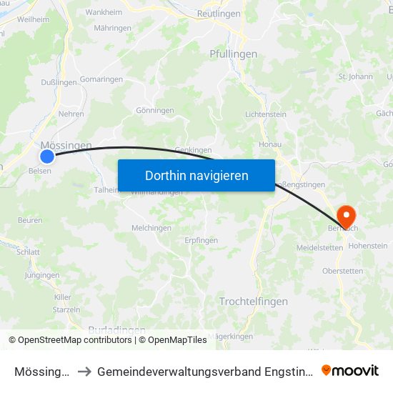 Mössingen to Gemeindeverwaltungsverband Engstingen map