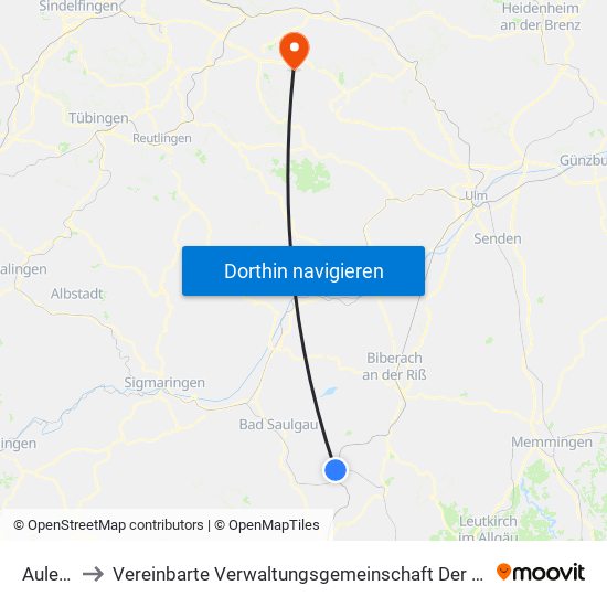 Aulendorf to Vereinbarte Verwaltungsgemeinschaft Der Stadt Weilheim An Der Teck map