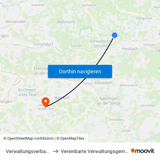 Verwaltungsverband Leintal-Frickenhofer Höhe to Vereinbarte Verwaltungsgemeinschaft Der Stadt Weilheim An Der Teck map