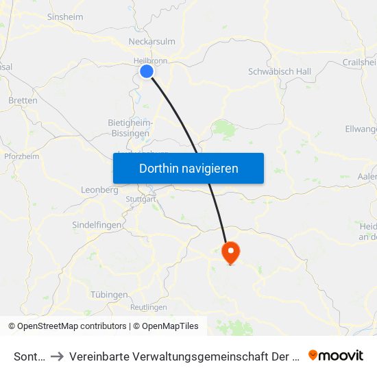 Sontheim to Vereinbarte Verwaltungsgemeinschaft Der Stadt Weilheim An Der Teck map