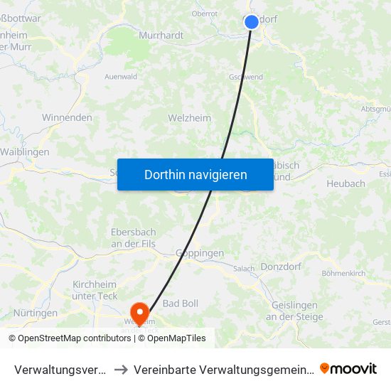 Verwaltungsverband Limpurger Land to Vereinbarte Verwaltungsgemeinschaft Der Stadt Weilheim An Der Teck map