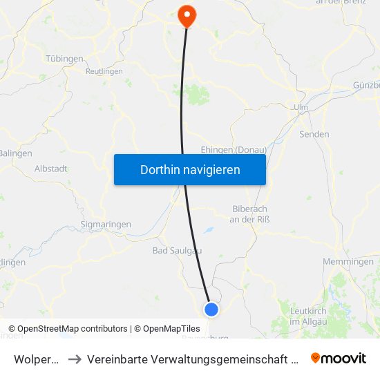 Wolpertswende to Vereinbarte Verwaltungsgemeinschaft Der Stadt Weilheim An Der Teck map