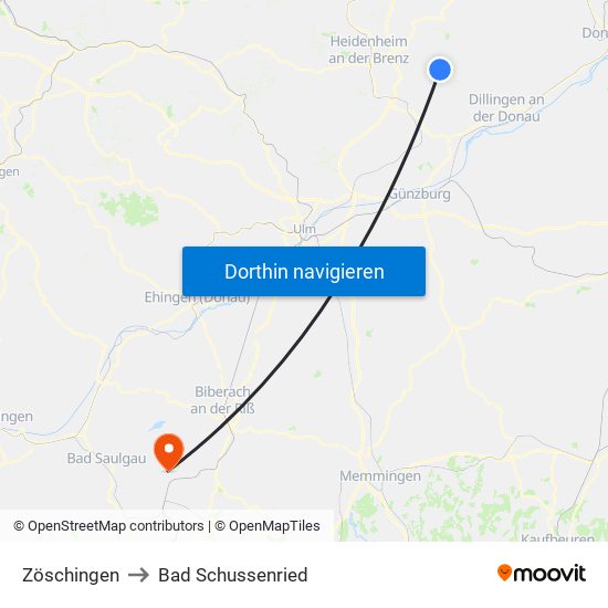 Zöschingen to Bad Schussenried map