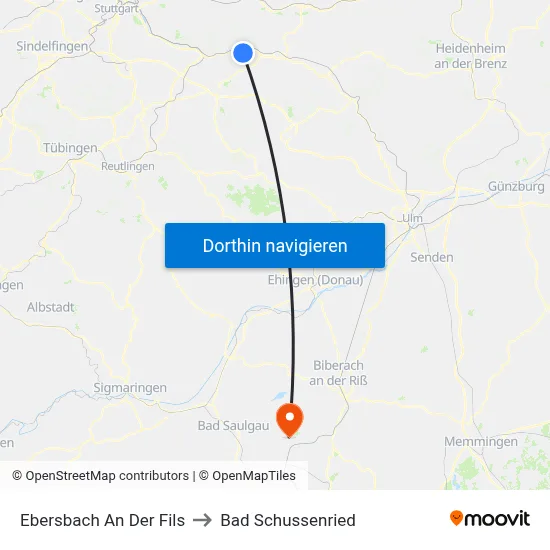 Ebersbach An Der Fils to Bad Schussenried map