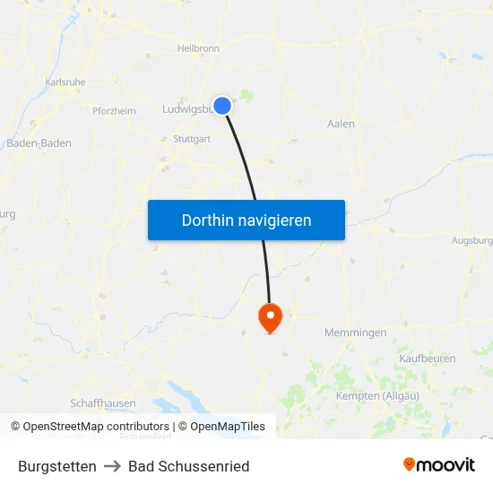 Burgstetten to Bad Schussenried map