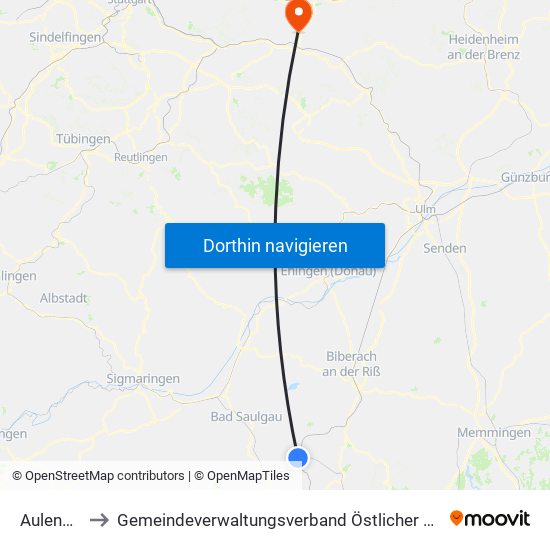 Aulendorf to Gemeindeverwaltungsverband Östlicher Schurwald map