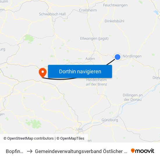 Bopfingen to Gemeindeverwaltungsverband Östlicher Schurwald map