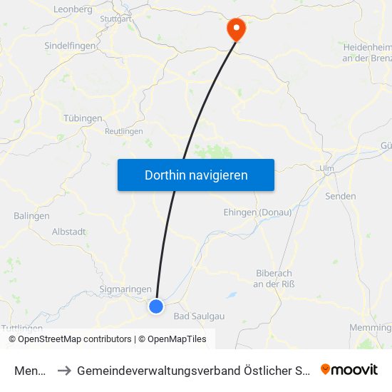 Mengen to Gemeindeverwaltungsverband Östlicher Schurwald map