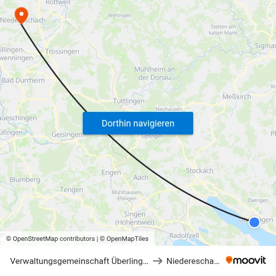 Verwaltungsgemeinschaft Überlingen to Niedereschach map