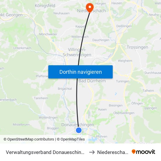 Verwaltungsverband Donaueschingen to Niedereschach map