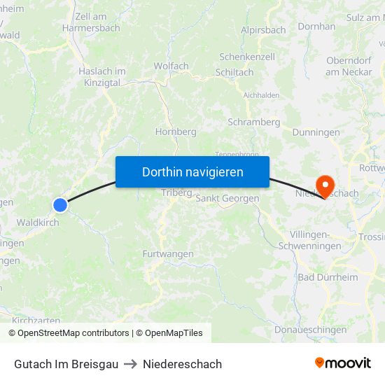 Gutach Im Breisgau to Niedereschach map
