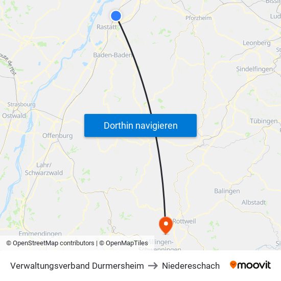 Verwaltungsverband Durmersheim to Niedereschach map