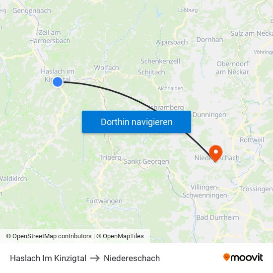 Haslach Im Kinzigtal to Niedereschach map