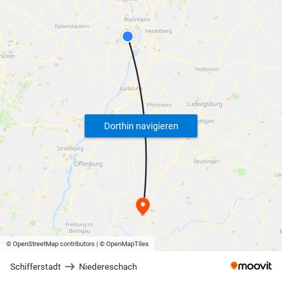 Schifferstadt to Niedereschach map