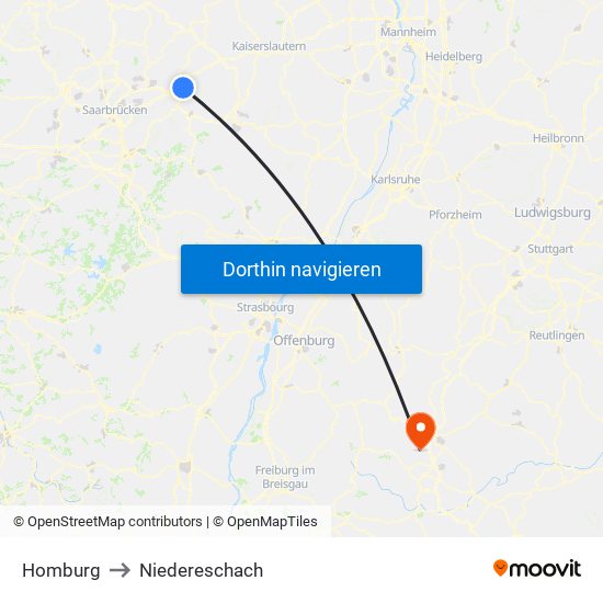 Homburg to Niedereschach map