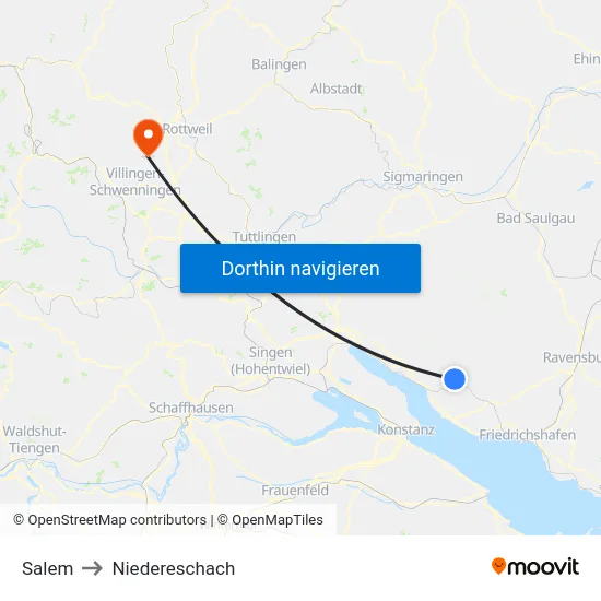 Salem to Niedereschach map