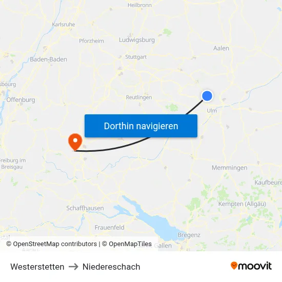 Westerstetten to Niedereschach map