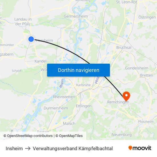 Insheim to Verwaltungsverband Kämpfelbachtal map