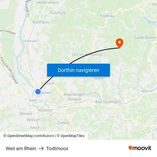 Weil am Rhein to Todtmoos map