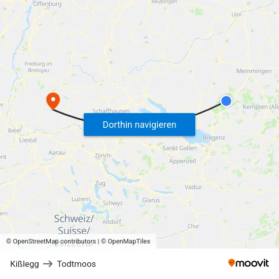 Kißlegg to Todtmoos map