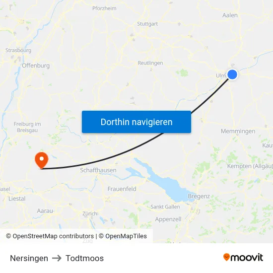 Nersingen to Todtmoos map