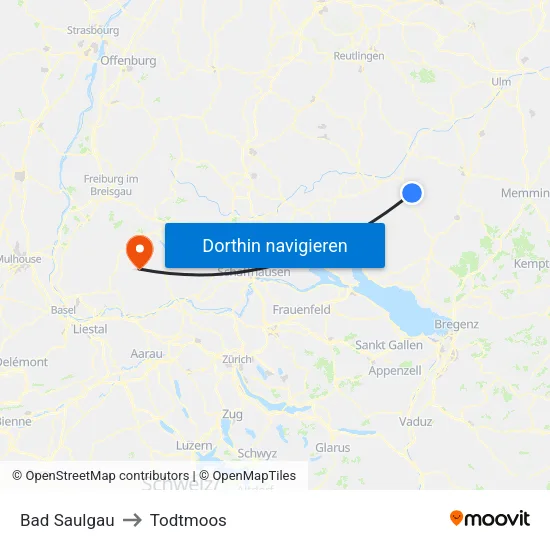 Bad Saulgau to Todtmoos map
