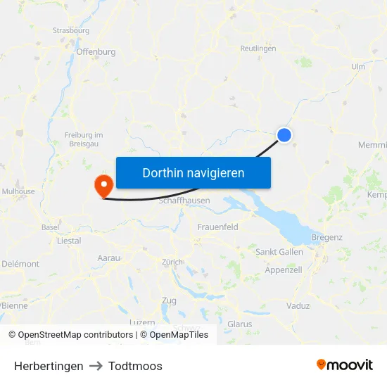 Herbertingen to Todtmoos map