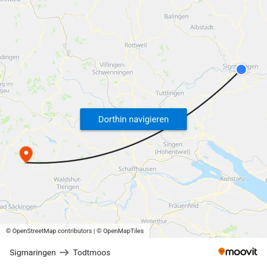 Sigmaringen to Todtmoos map