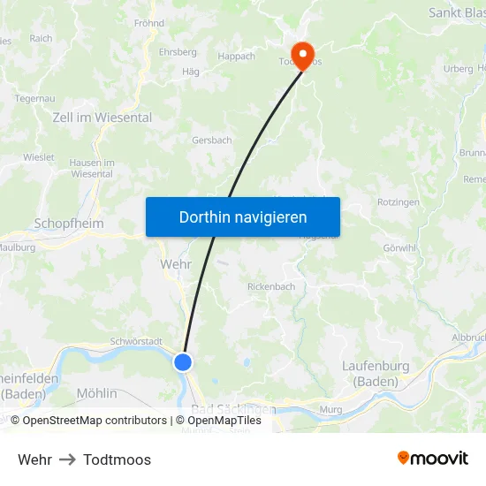 Wehr to Todtmoos map