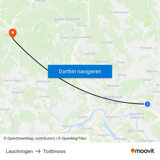 Lauchringen to Todtmoos map