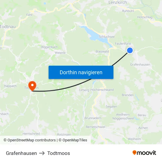 Grafenhausen to Todtmoos map