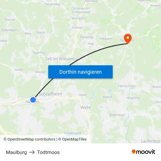 Maulburg to Todtmoos map