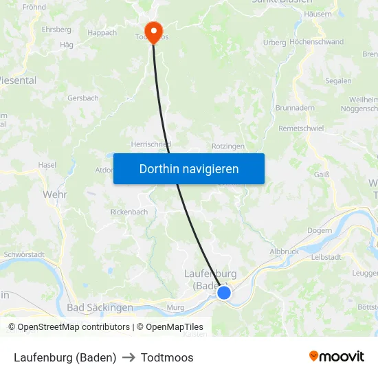 Laufenburg (Baden) to Todtmoos map