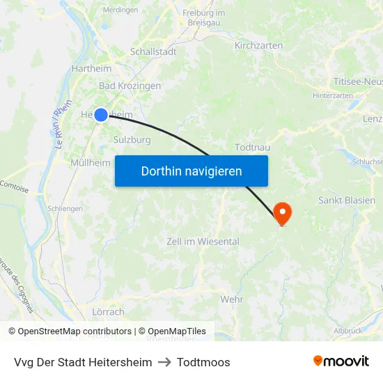 Vvg Der Stadt Heitersheim to Todtmoos map