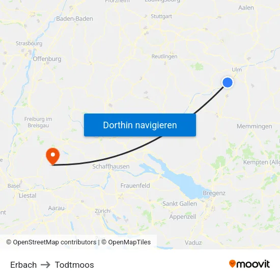 Erbach to Todtmoos map