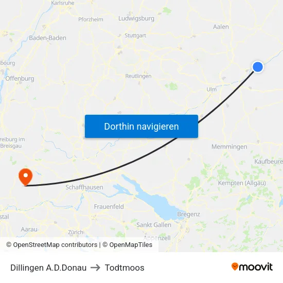 Dillingen A.D.Donau to Todtmoos map
