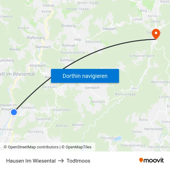 Hausen Im Wiesental to Todtmoos map