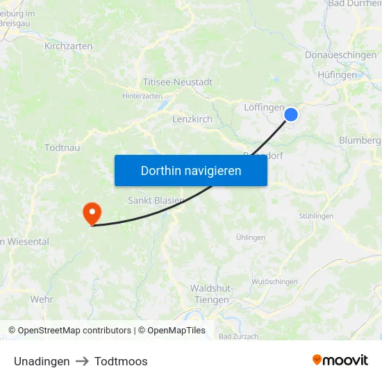 Unadingen to Todtmoos map