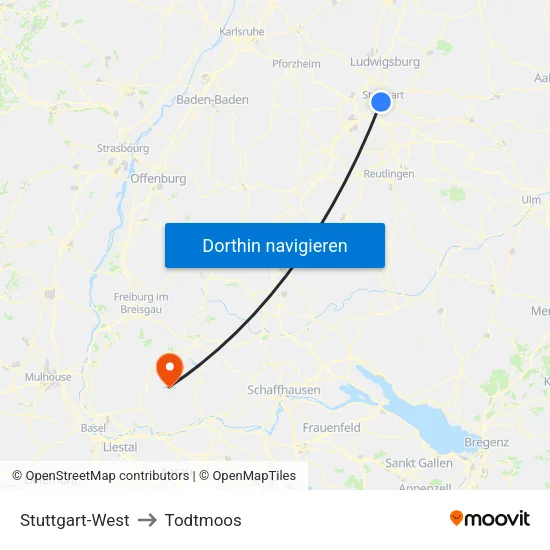 Stuttgart-West to Todtmoos map