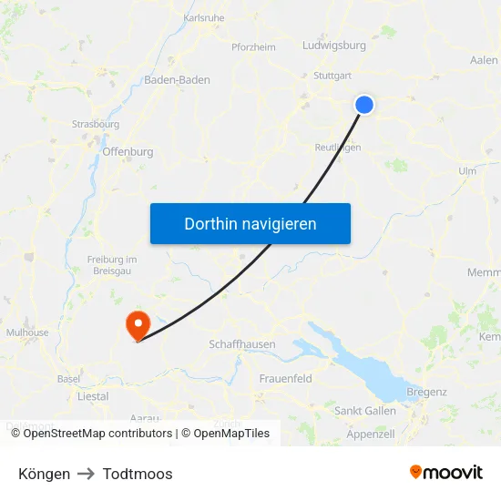 Köngen to Todtmoos map