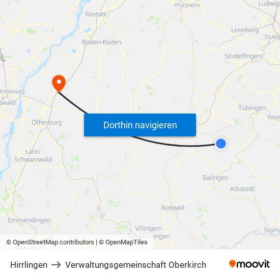 Hirrlingen to Verwaltungsgemeinschaft Oberkirch map