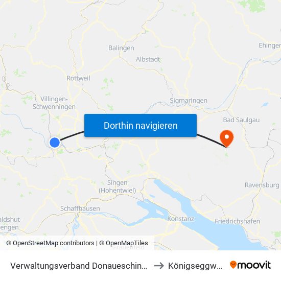 Verwaltungsverband Donaueschingen to Königseggwald map