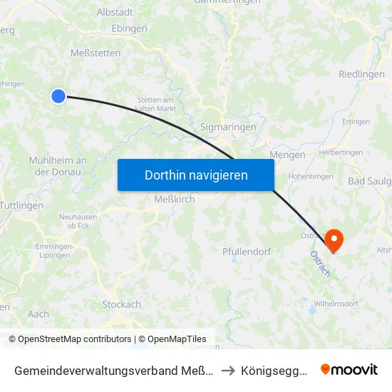 Gemeindeverwaltungsverband Meßstetten to Königseggwald map