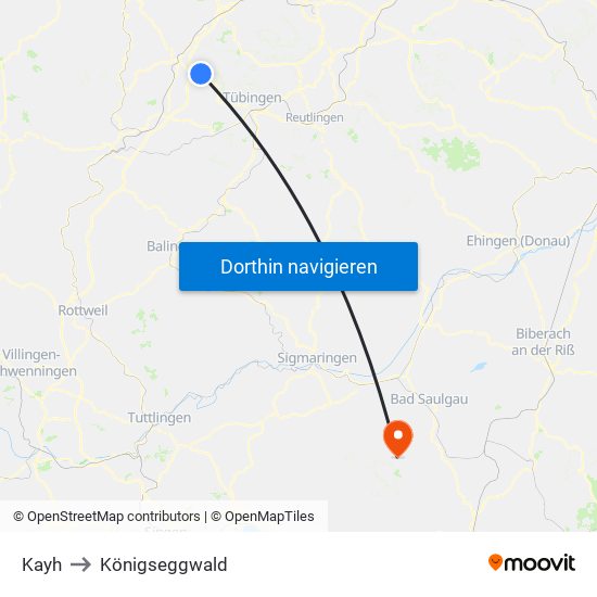 Kayh to Königseggwald map