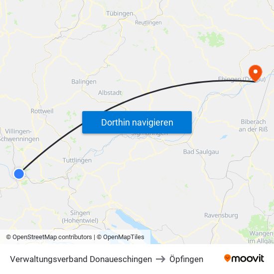 Verwaltungsverband Donaueschingen to Öpfingen map