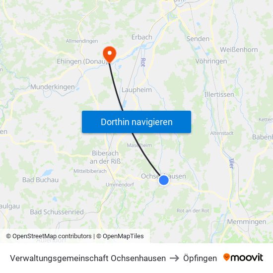 Verwaltungsgemeinschaft Ochsenhausen to Öpfingen map