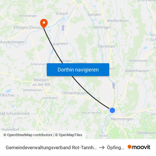 Gemeindeverwaltungsverband Rot-Tannheim to Öpfingen map