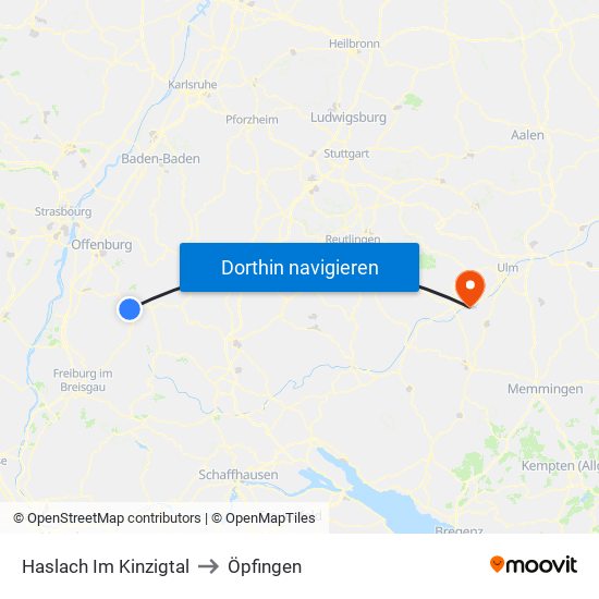 Haslach Im Kinzigtal to Öpfingen map