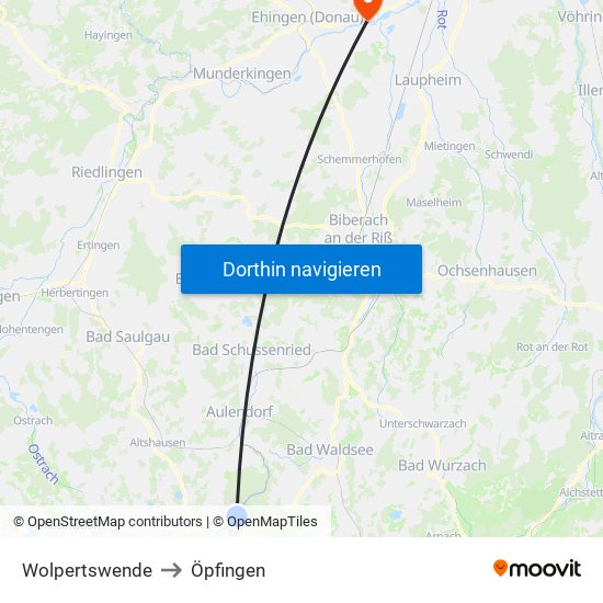 Wolpertswende to Öpfingen map